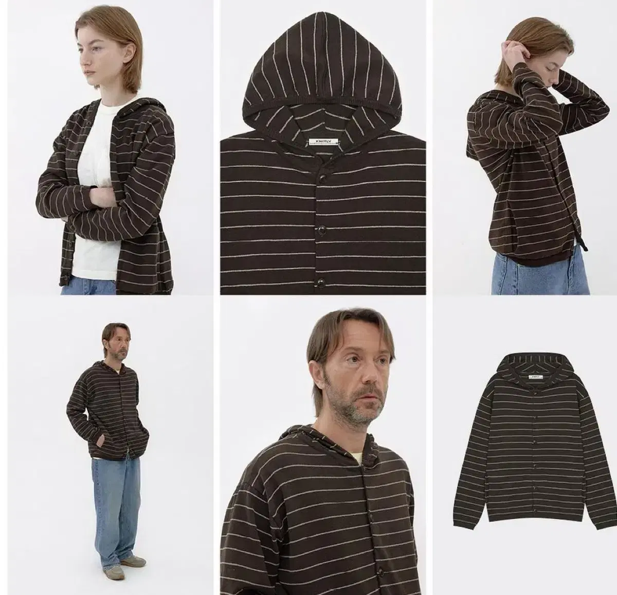 Nitrile striped hoodieZipped up brown