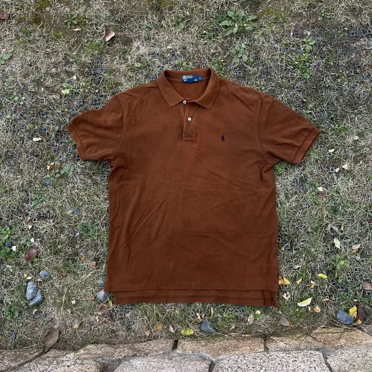 Polo Brown Color Collar Tee(L)