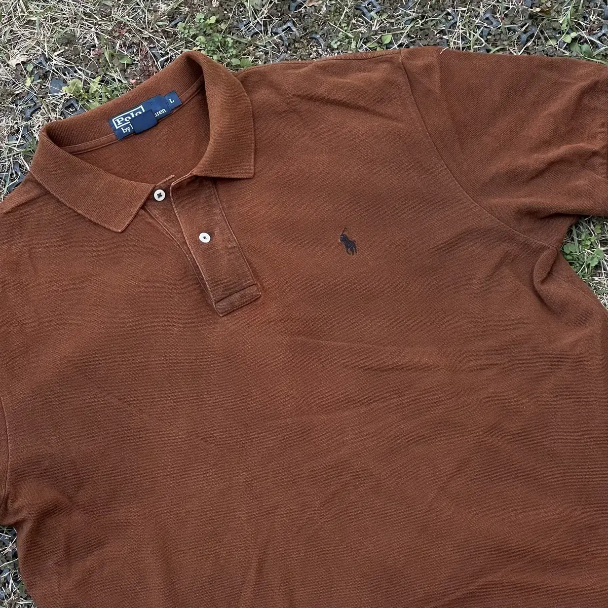 Polo Brown Color Collar Tee(L)