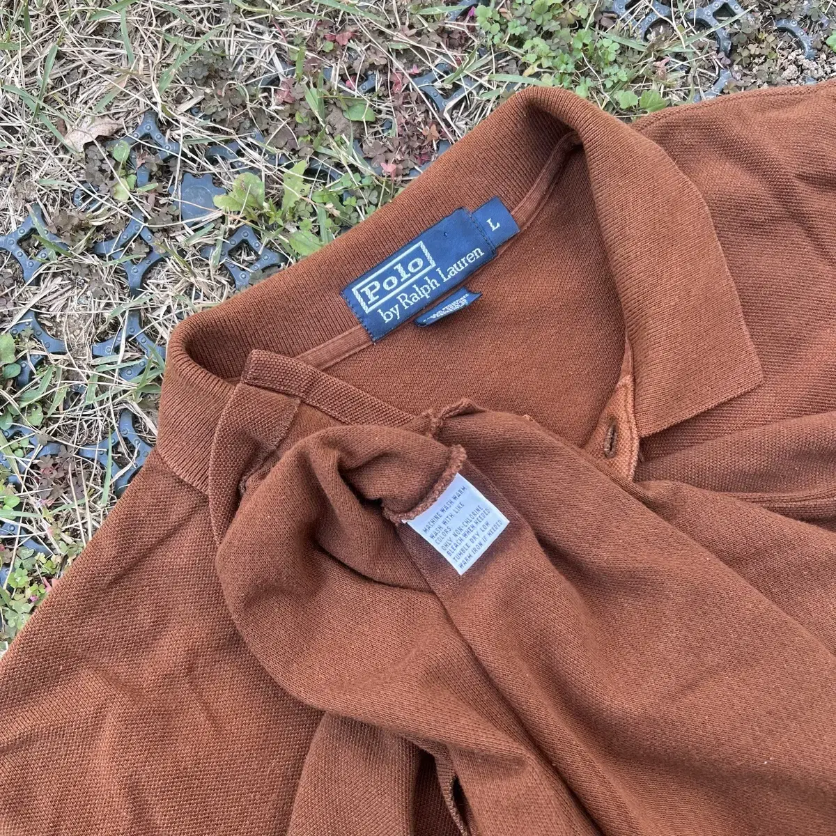 Polo Brown Color Collar Tee(L)