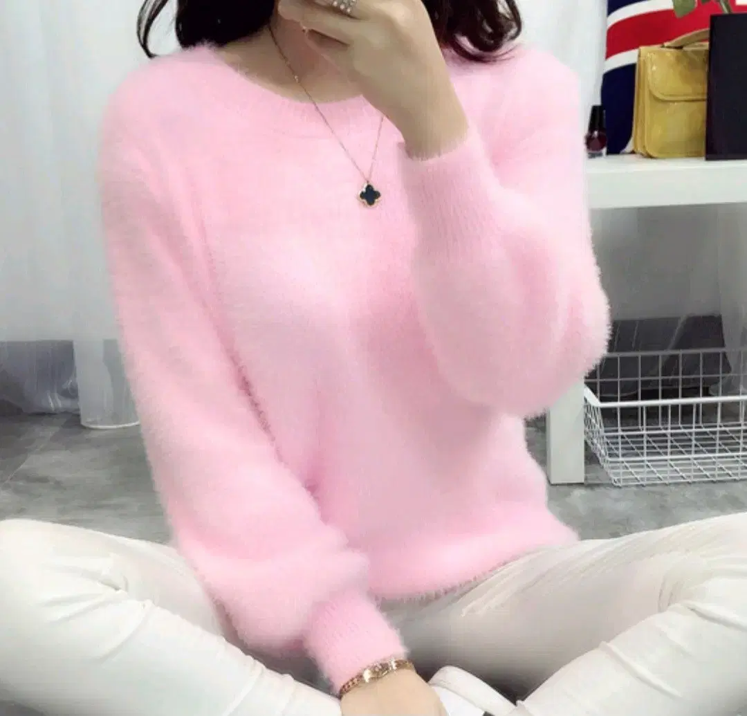 Strawberry Milk Light Pink Angora Knit