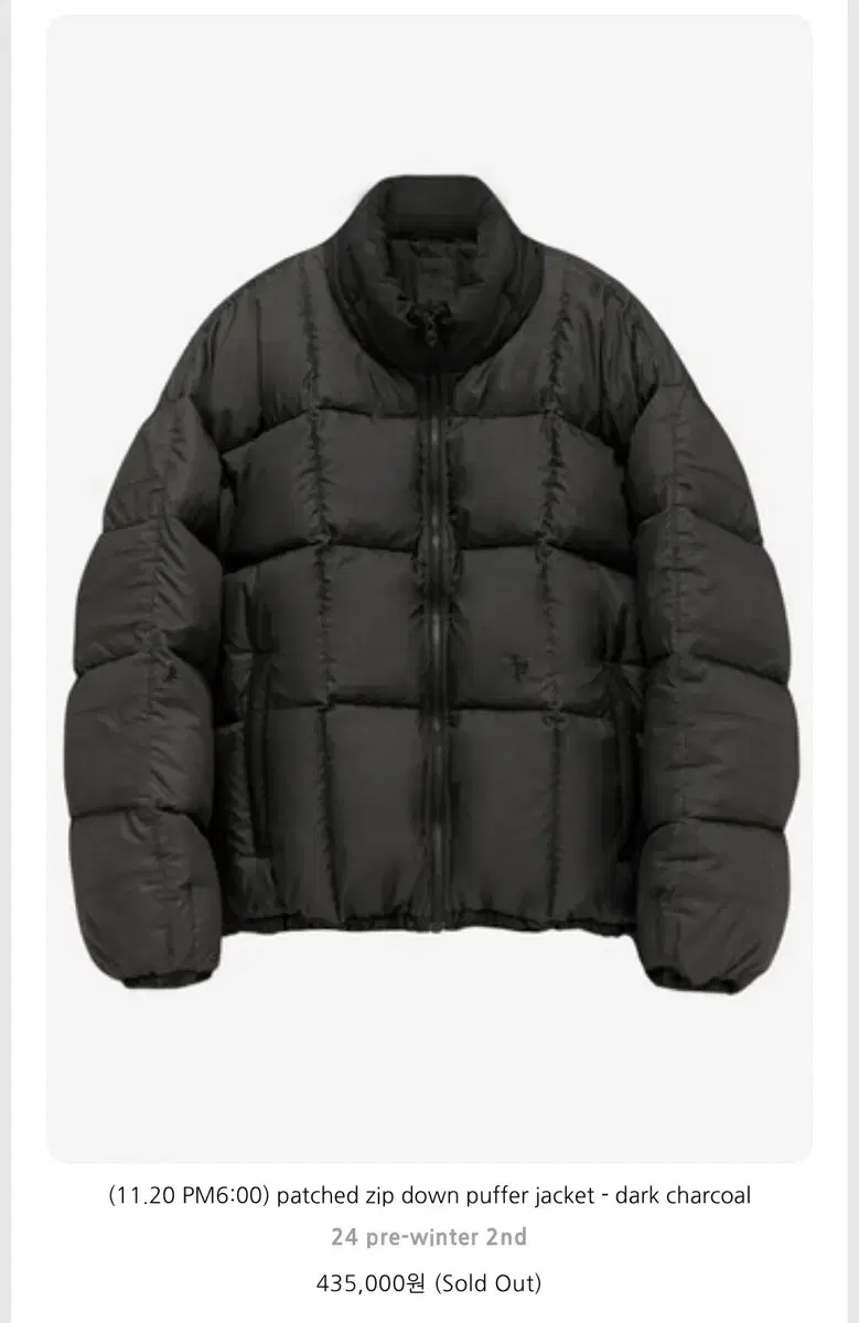 (4) Polyester Patched Zip Down Puffer Jacket Dark Charcoal