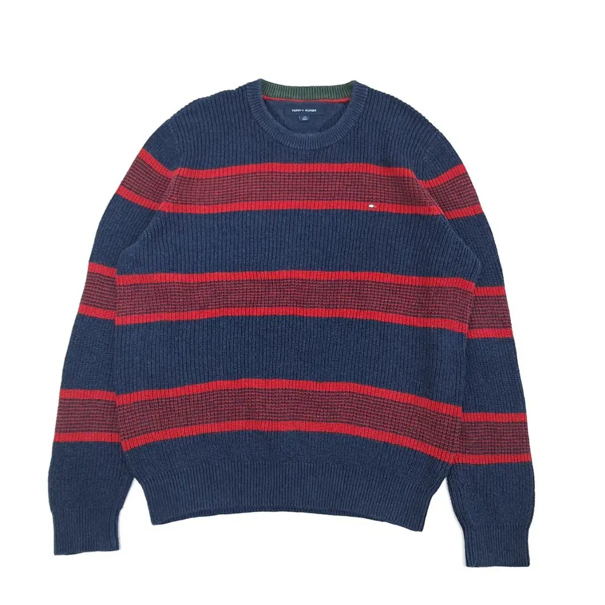 (CS125) L Tommy Hilfiger Navy Red Striped Long Sleeve Knit