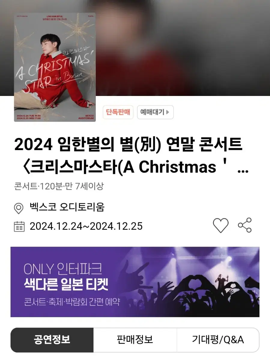 12월25일 크리스마스 임한별콘서트 부산 2열