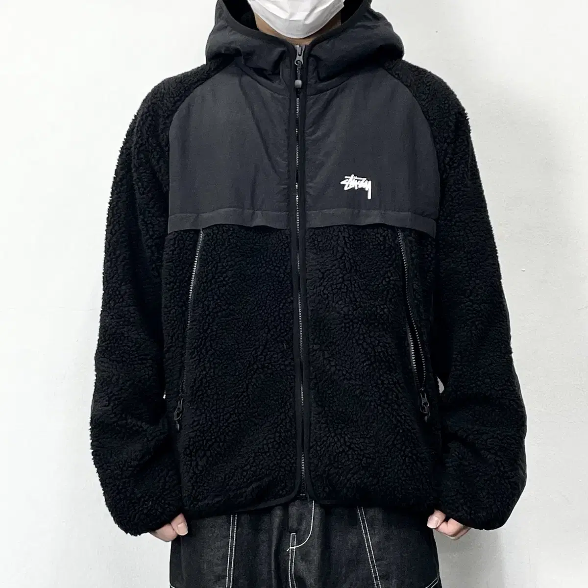 Stussy Paneled Fleece Hooded Jacket Black