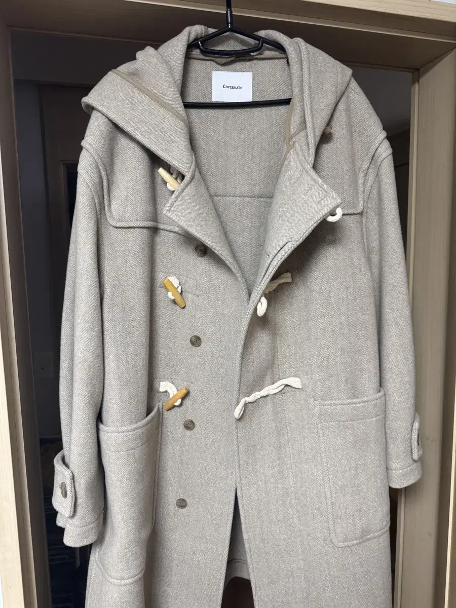 (size L) Covernat wool duffel coat beige for sale.