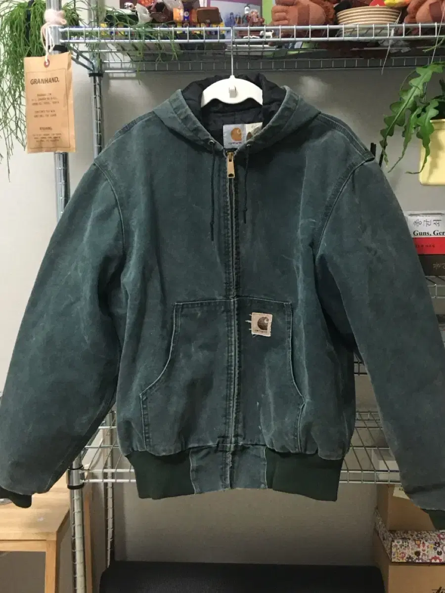 [M] 90s Calhart JQ243 Work Hooded Active Jacket Hunter Green