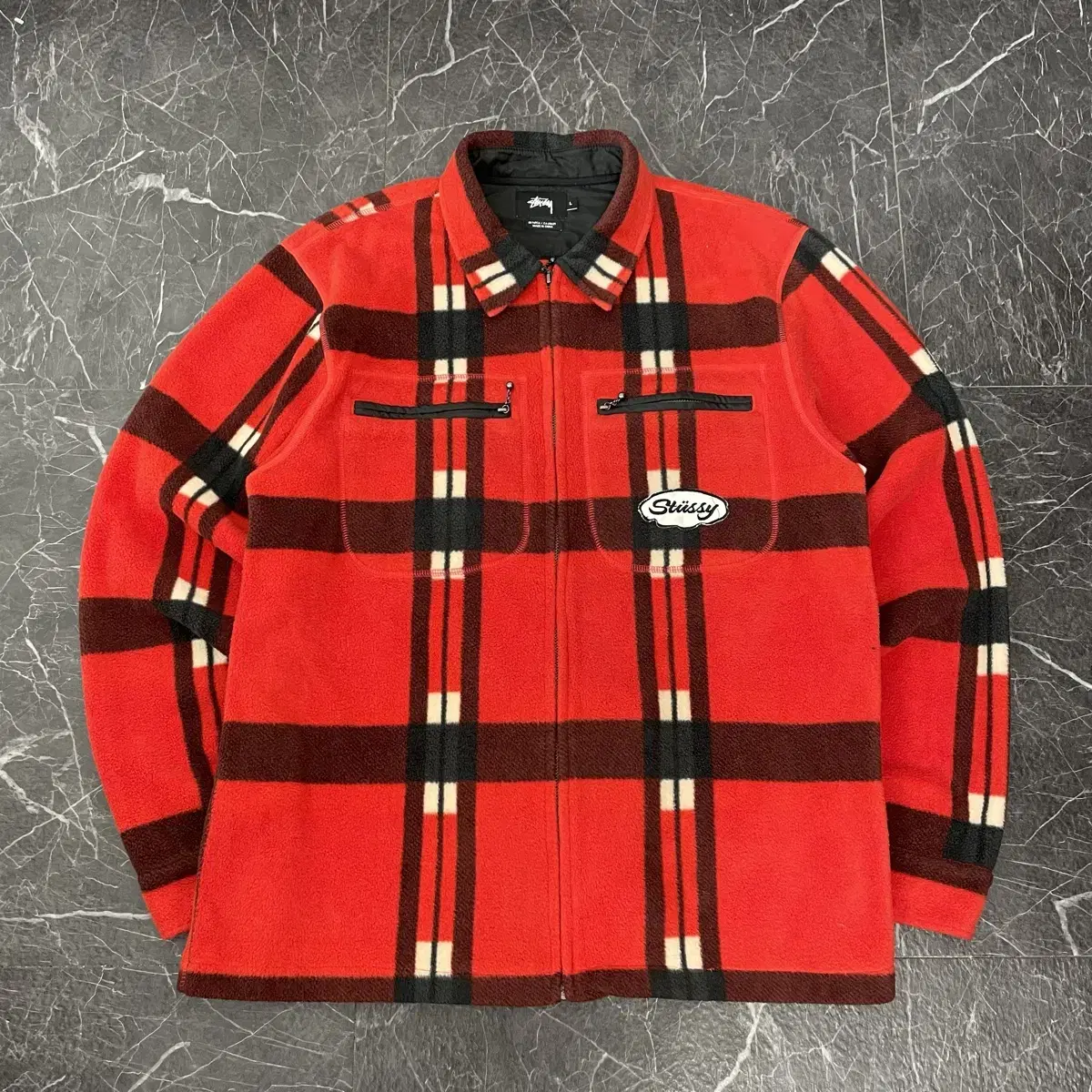 Stussy Jeans pola fleece check zip-up jacket