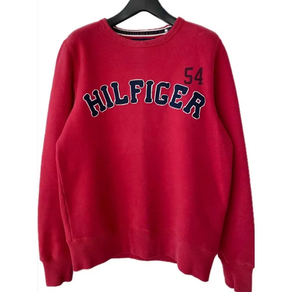 Tommy Hilfiger Brushed Man-to-Man Lettering Logo Patchwork T-Shirt Long Sleeve Tee Sweatshirt