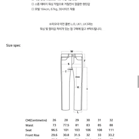 랩101 카펜터 데님 26사이즈