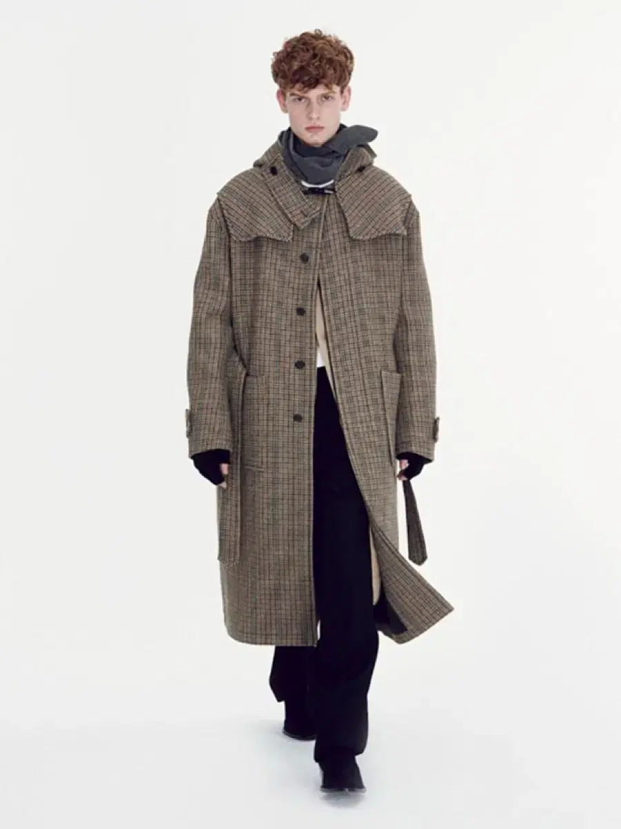 Recto 70s Dogtooth Wool Blend Check Duffel Coat