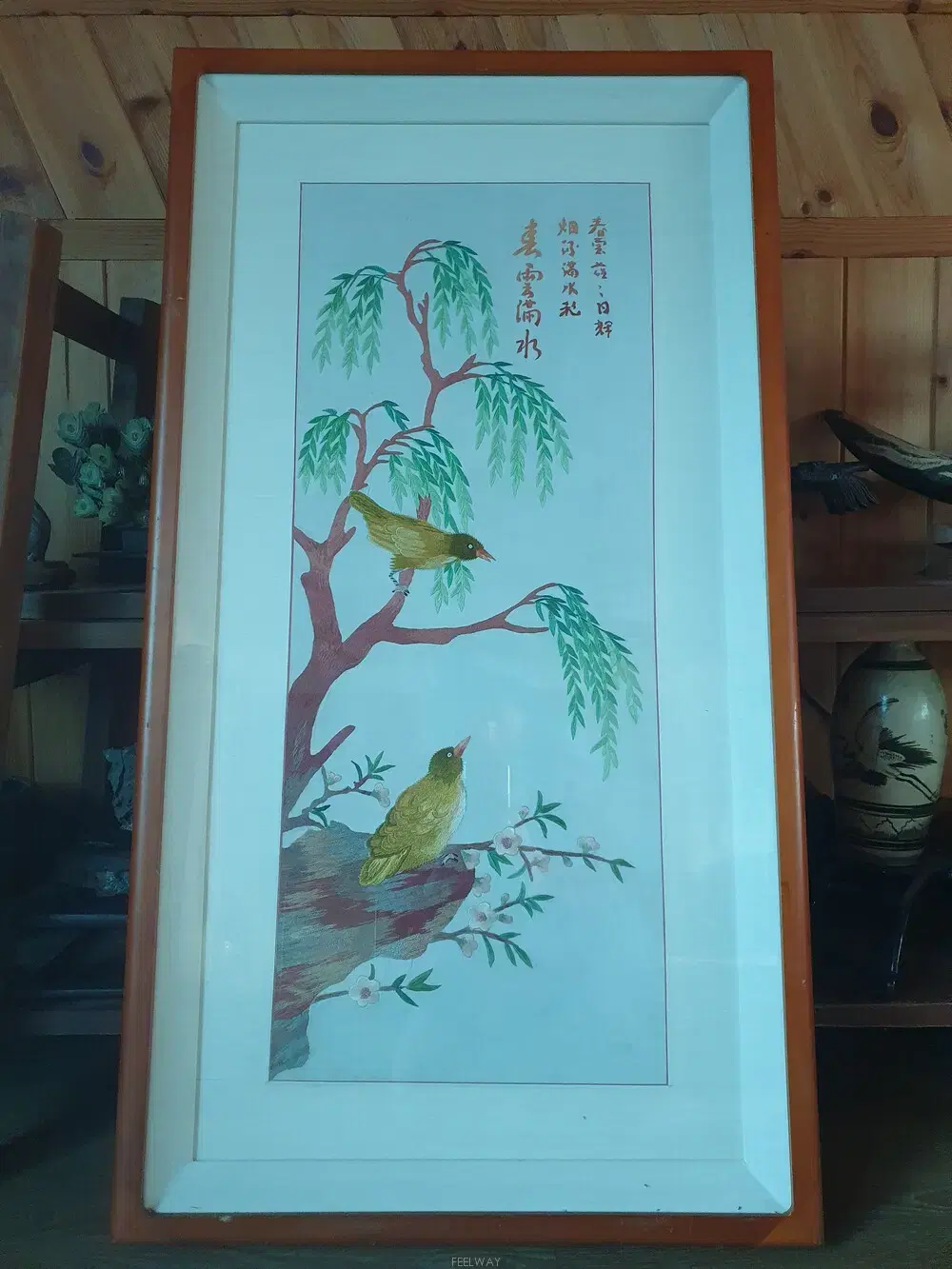 Oriental Antiques~Rare Objects North Korea Hand Embroidery CraftsArtworks GalleryExhibitionWorks San Watercolor Framed Painting Antique