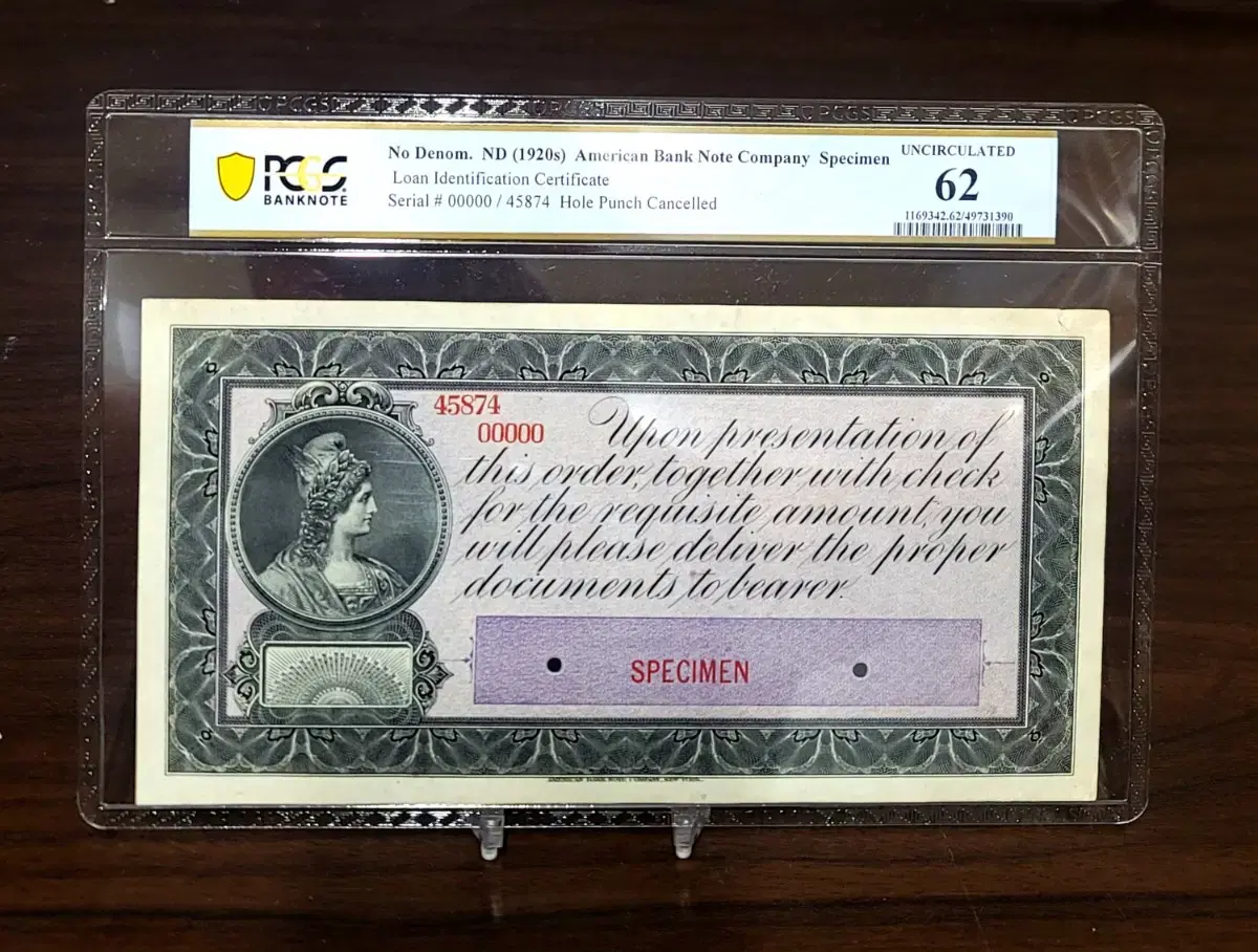 100%진품 1920년 미국 오리지널 견양권(00000번)PCGS62