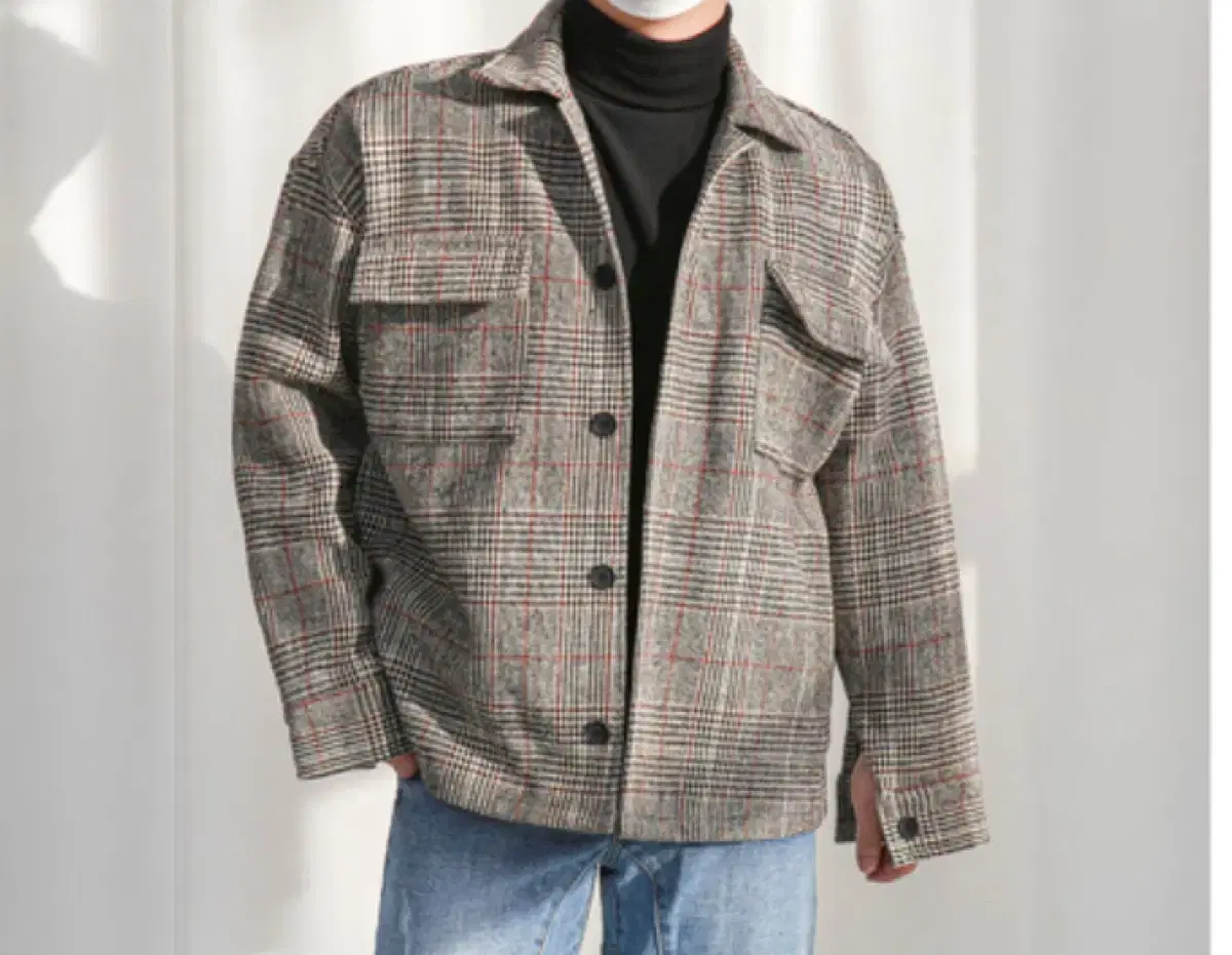 Overfit Tartan Check Wool Shirt Jacket (L)