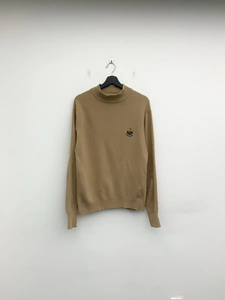 Burberry Beige Lambswool Crescent Logo Mock Neck Sweater