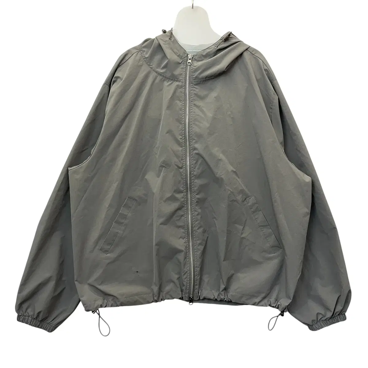 Vintage Gray Hooded Windbreaker Jacket