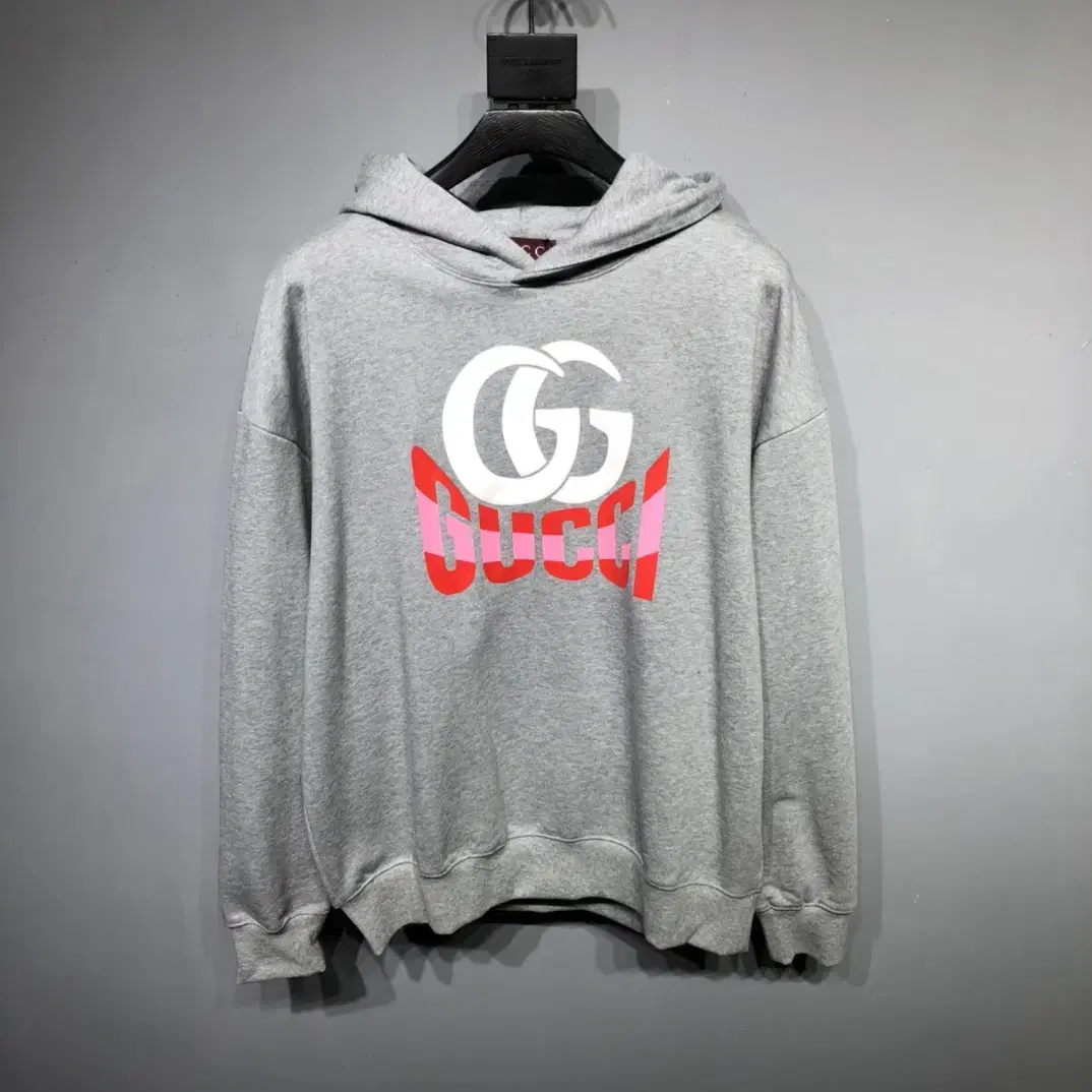 Gucci Men's English Logo Grey Hooded Knit Sweater