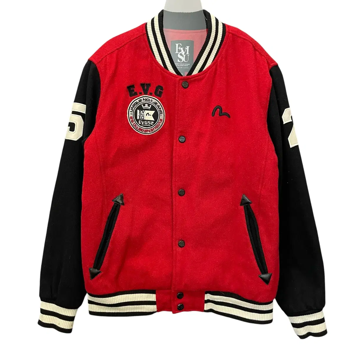 Evisu Red-Black Varsity Wool Jumper Jacket M/L