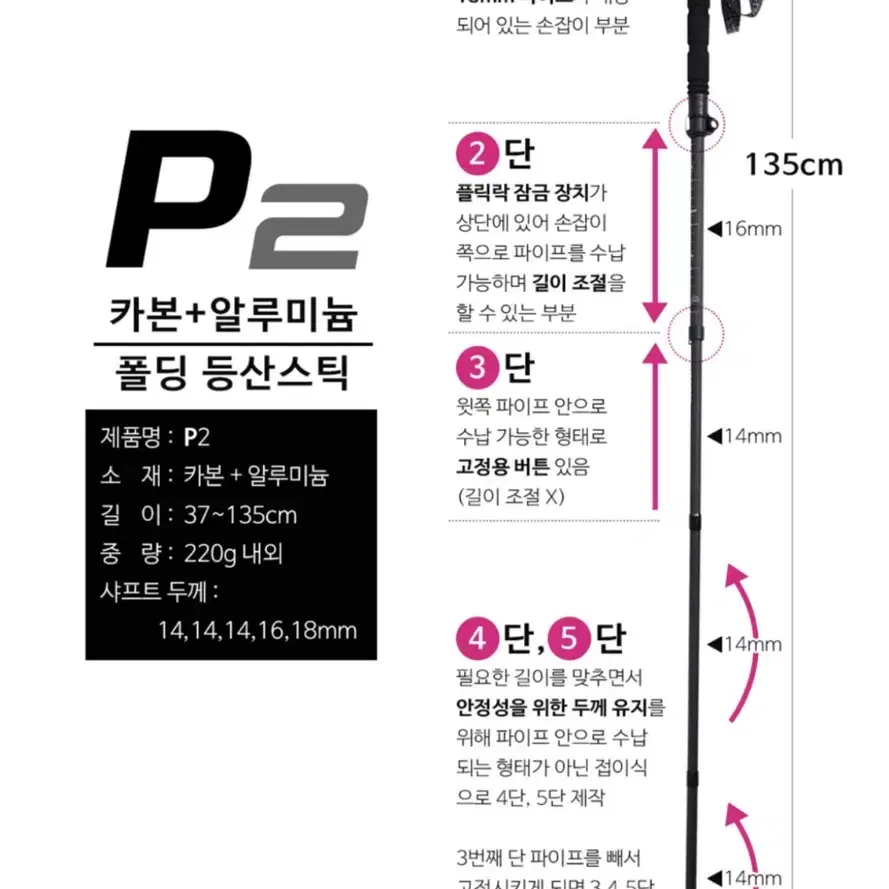 (새상품) 휴몬트 폴딩 접이식 등산스틱 P2