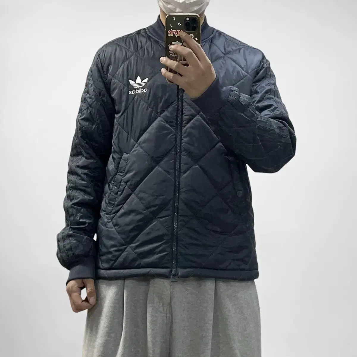 Adidas Trefoil Logo Quilted Jacket Grey