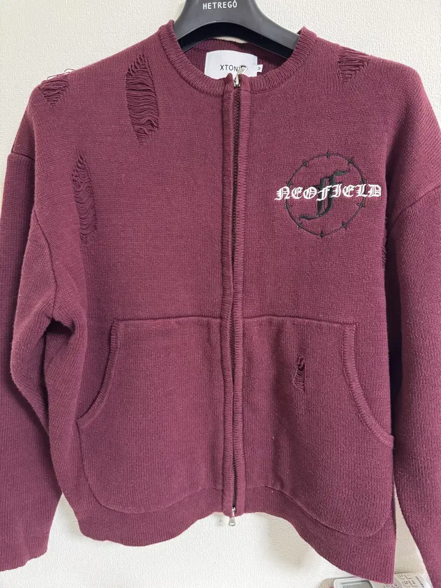 Exstones Song Field Damage Knit Zip Up