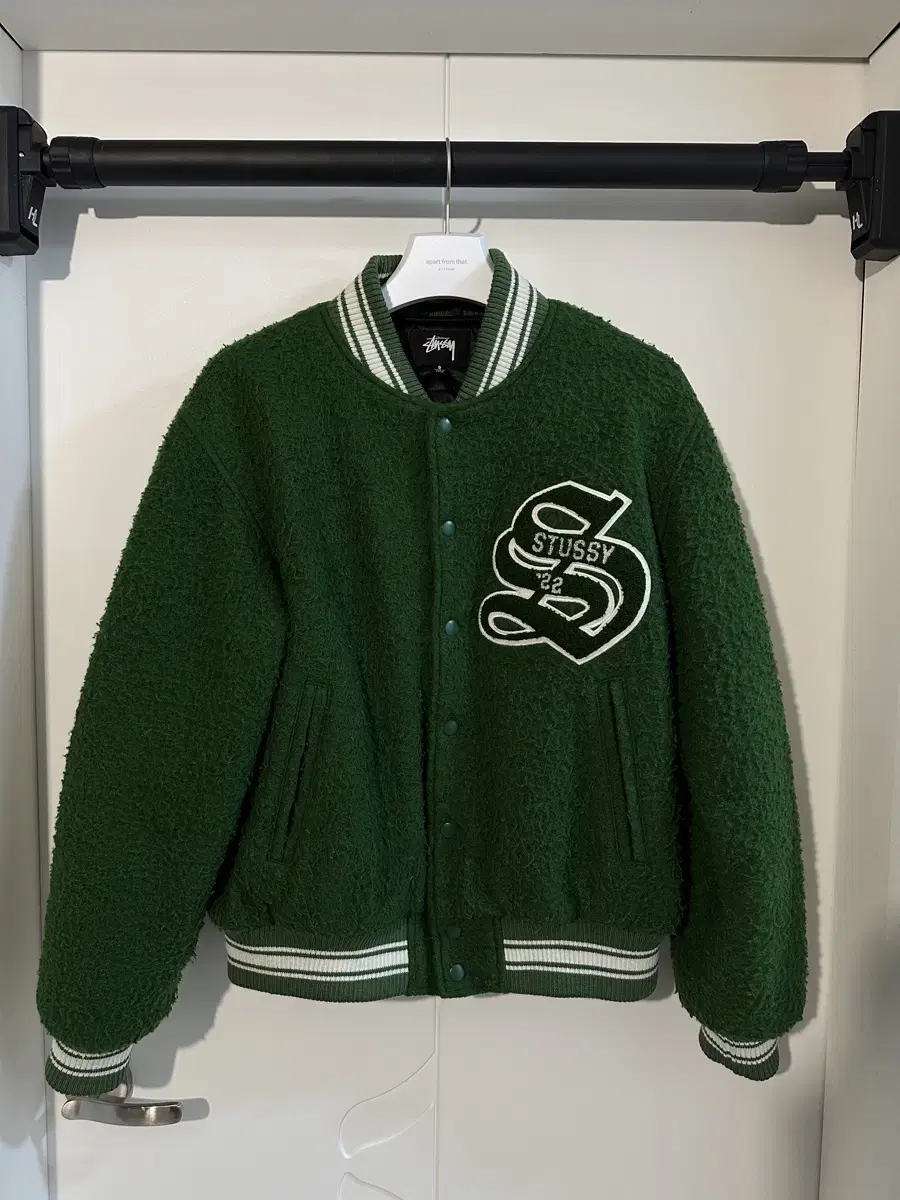 [S] Stussy Casentino Wool Varsity Jacket Green