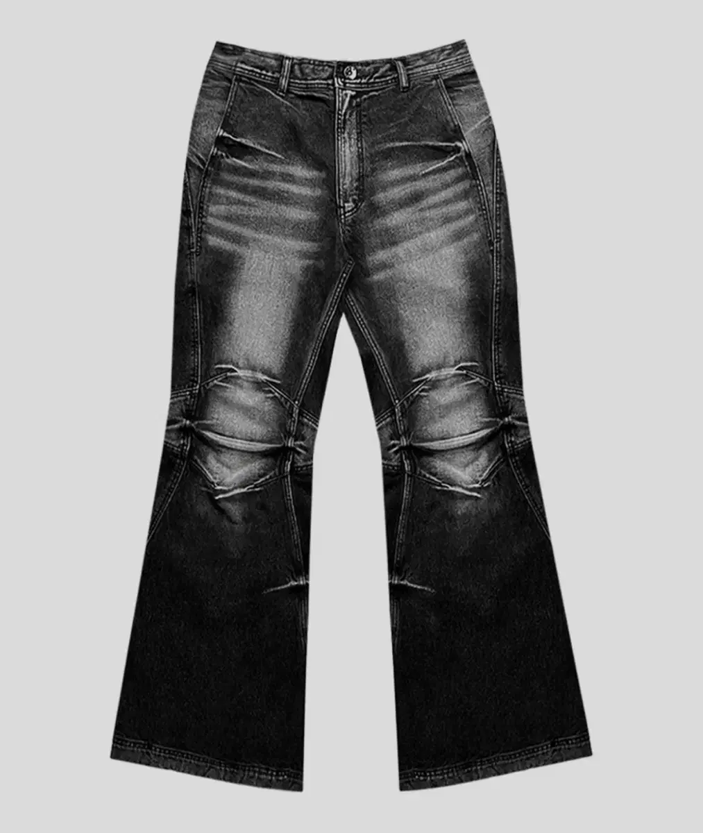 [M] BLR BLUER B.L.R. Double Yoke Biker Washed Denim Pants Black