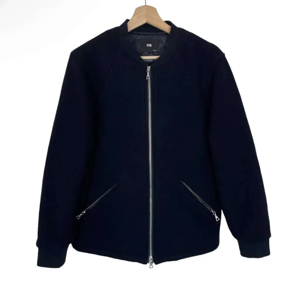 HARE Navy Two-zip quilted and lined wool jacket