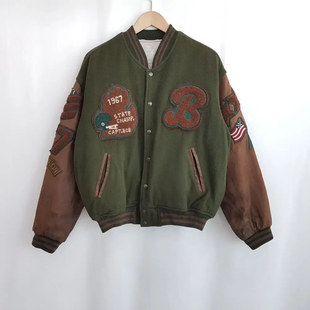 Eastboy Logo Patch Woolen Cowhide Baseball Jumper Men's M H57