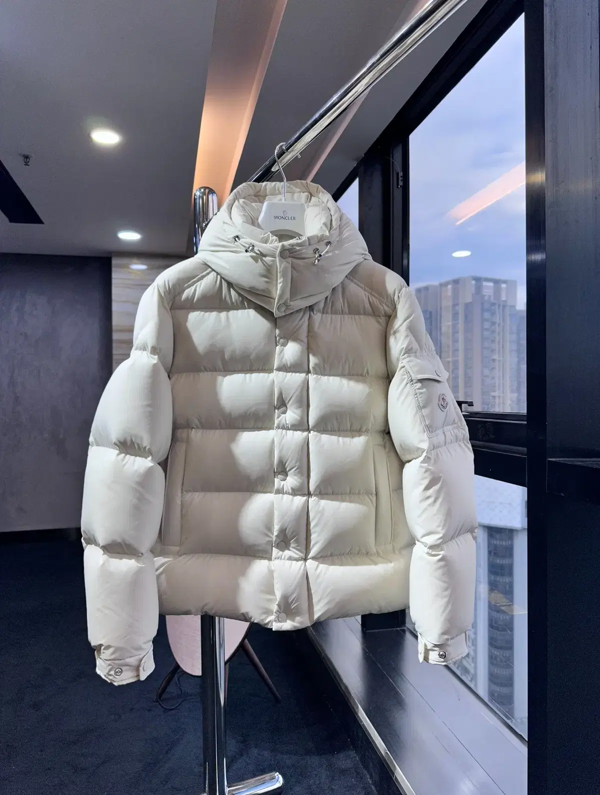 Moncler Men's Winter Logo Patch Hooded Padded Jacket White