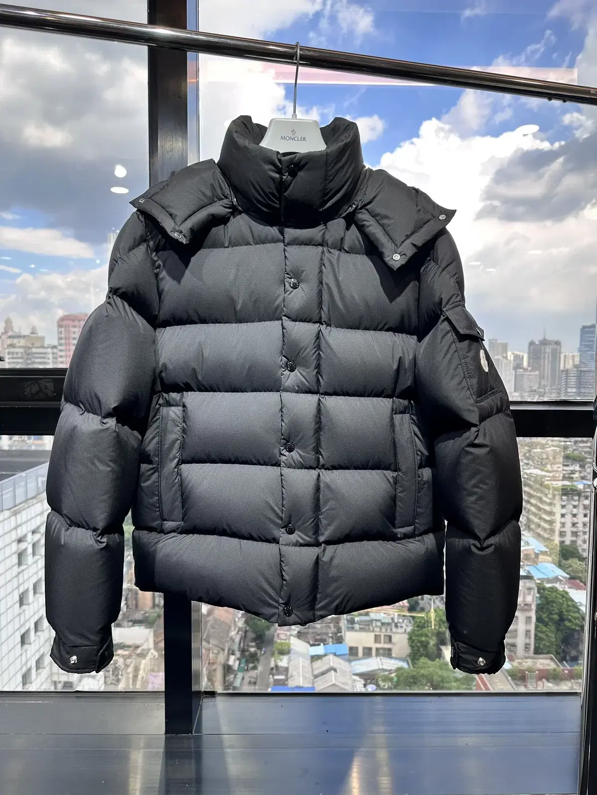 Moncler Men's Winter Logo Patch Hooded Padded Jacket Black