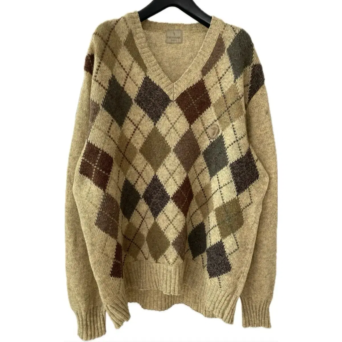 100% Wool Italian Luxury Argyle Check Vintage Knit Pattern Sweater Y2K