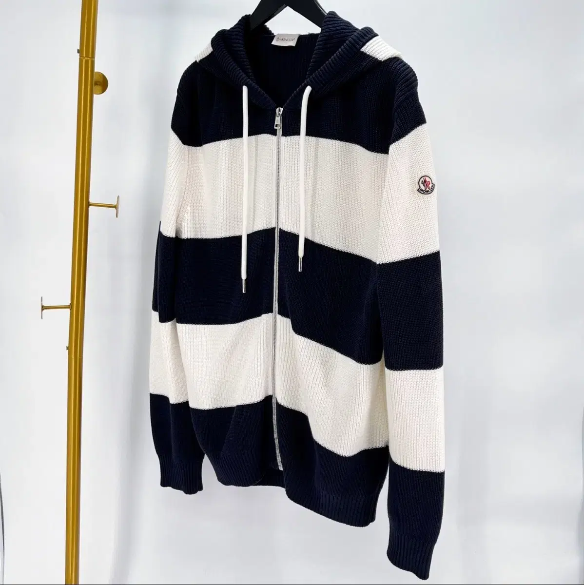 [Moncler Logo Patch Knit Hoodie Zip-up XL