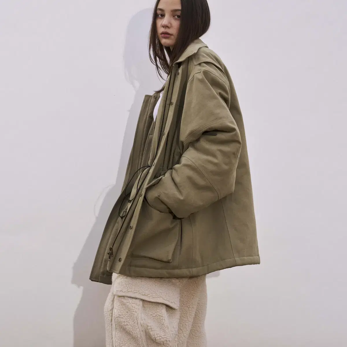 YIYAE Shearling Work Coats_Fade Green L