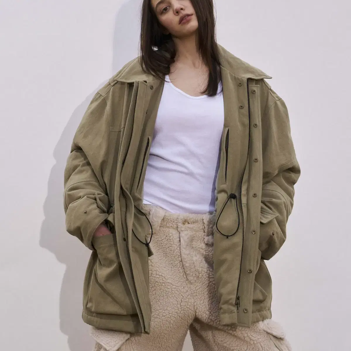 YIYAE Shearling Work Coats_Fade Green L