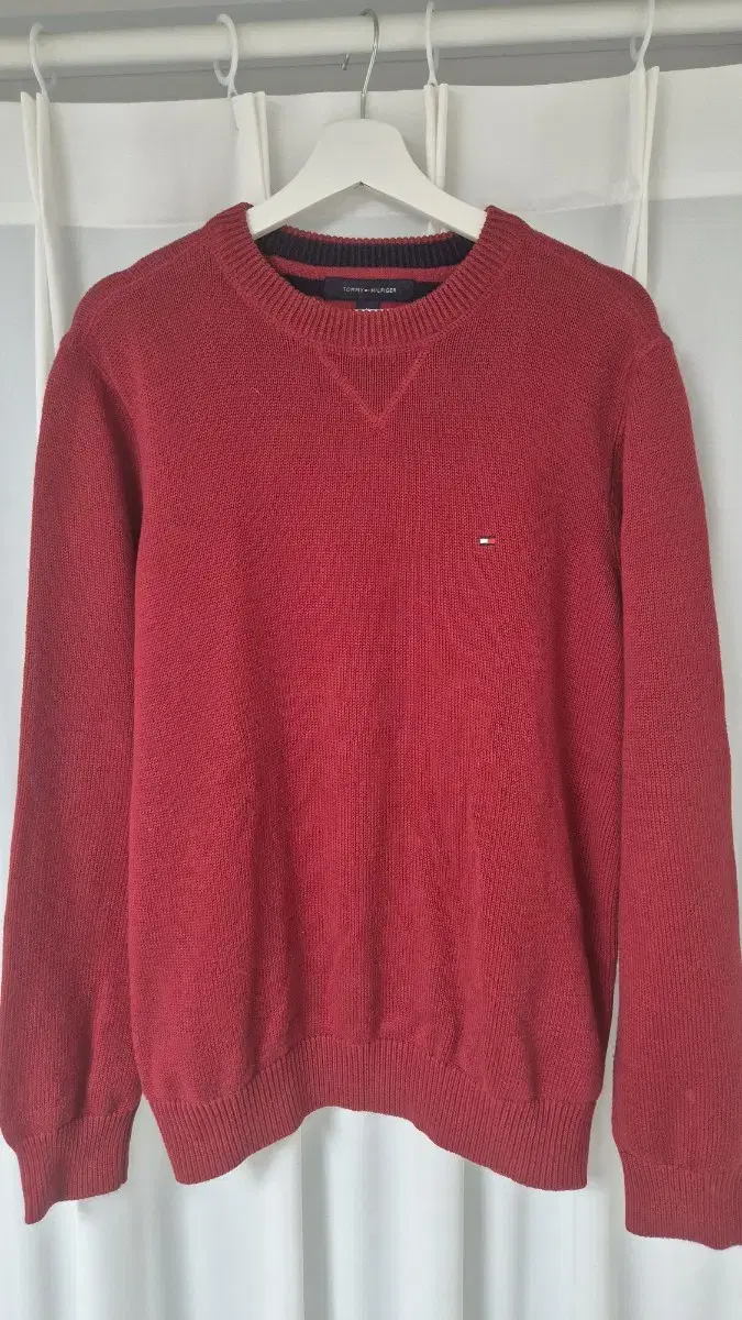 Tommy Hilfiger Knit Sweater Red Size M Taffeta Crew Neck Wool Polo