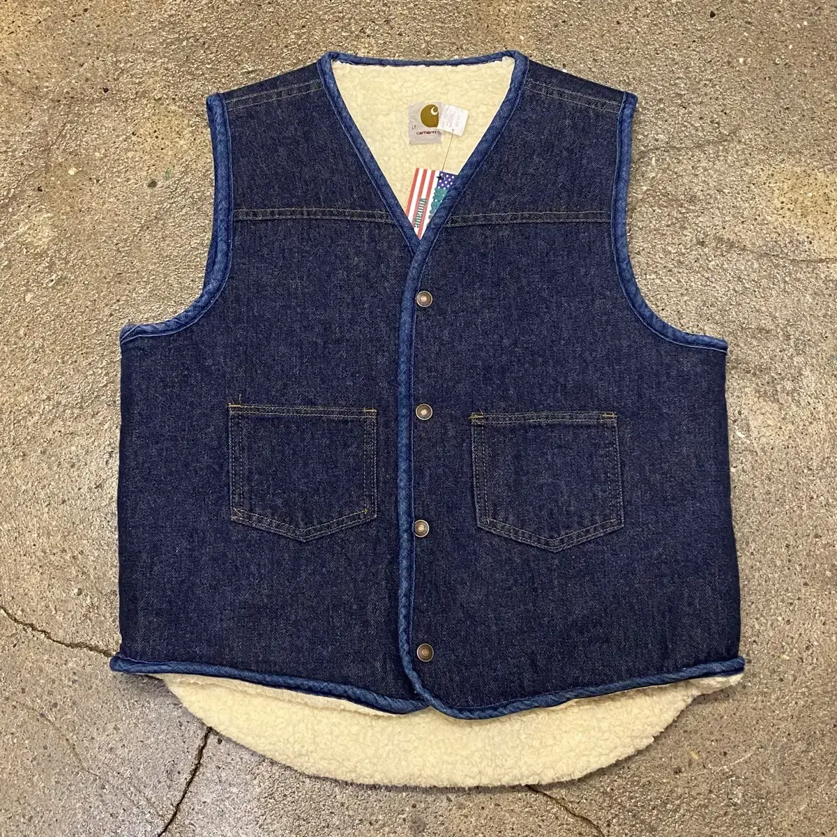 80s Made in USA Vintage Calhart Fleece Jeans Vest Denim Vest