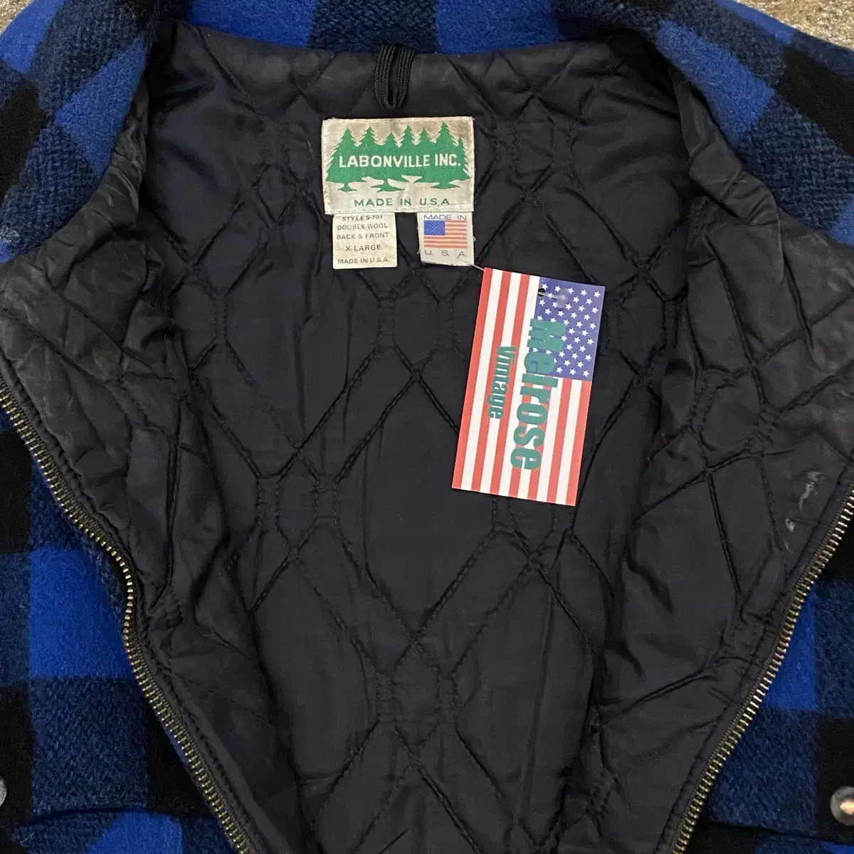 90s Made in USA 라본빌 울 체크 패딩자켓