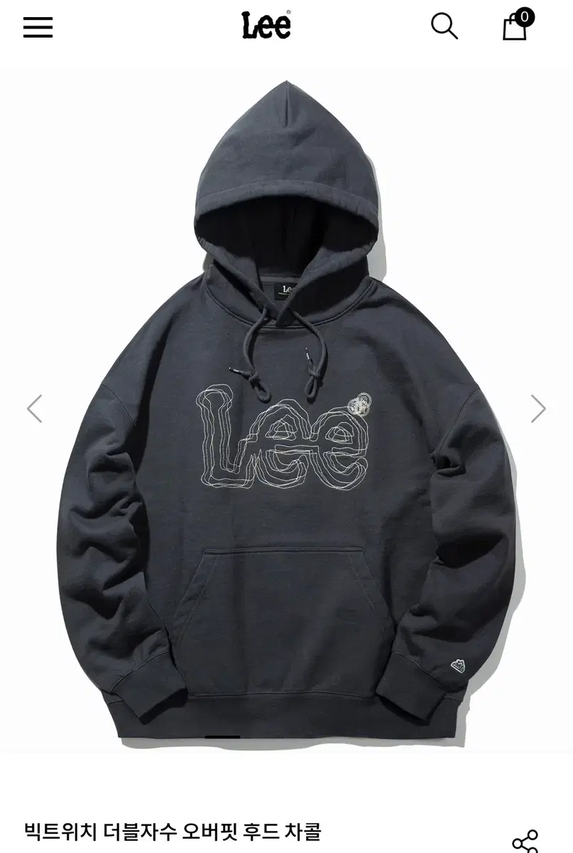 (Discontinued) Lee Lee Victory Double Embroidered Overfit Hoodie Charcoal