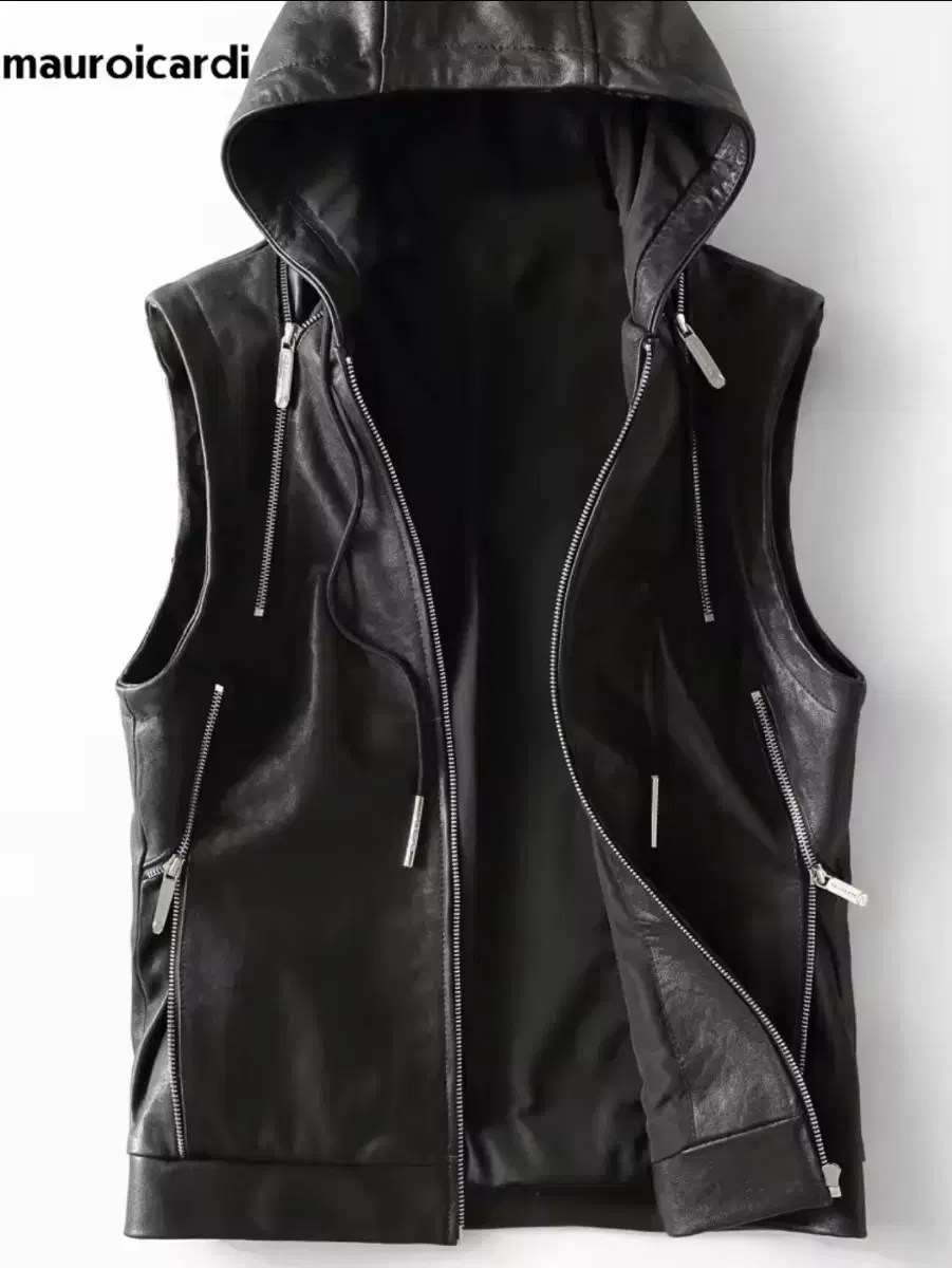 Leather vestHooded zip-up