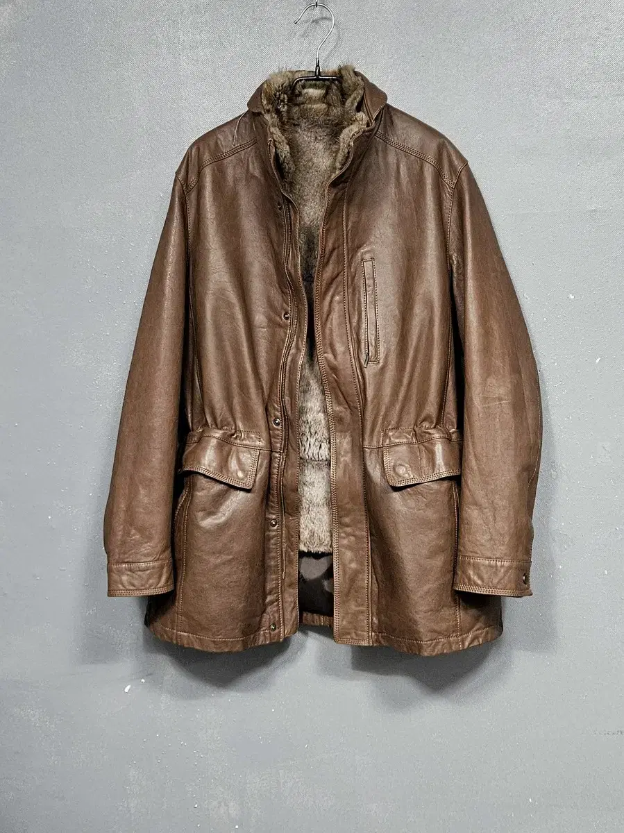 WashableLeather Vintage Rabbit FurDetachable lambskin jacket