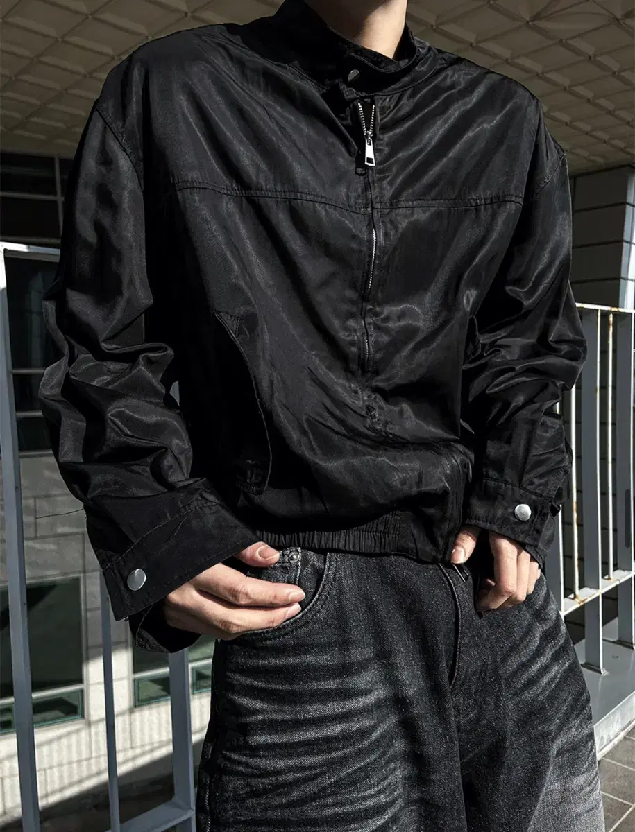 Koshiharu Ferry Biker Windbreaker Jacket Black