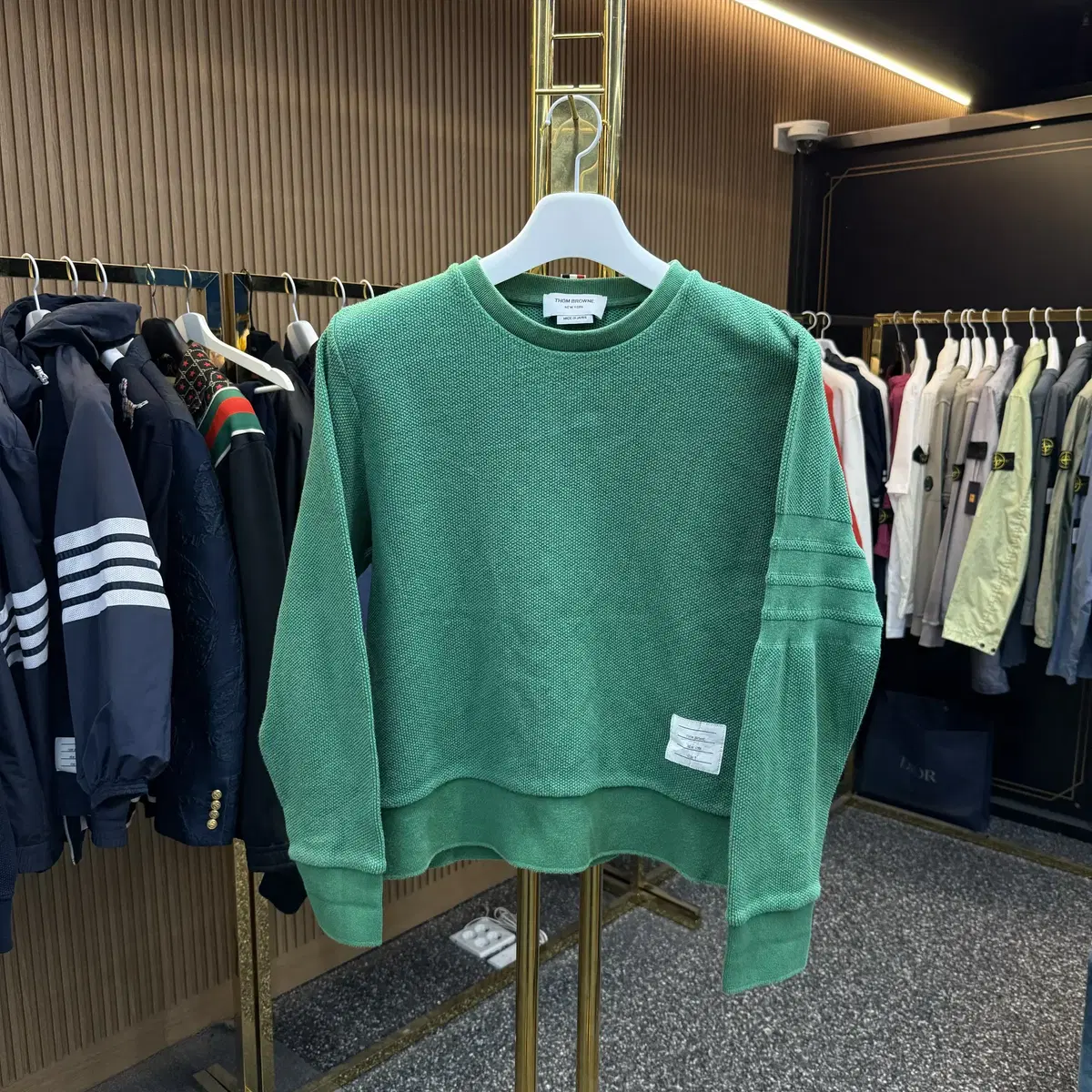 Thom Browne Cotton Honeycomb Diagonal Knit Green