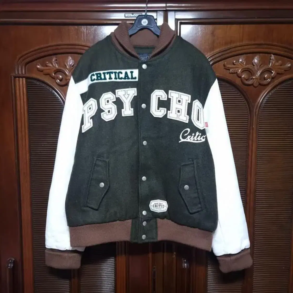 CRITIC Psycho Varsity Jacket Olive Green L