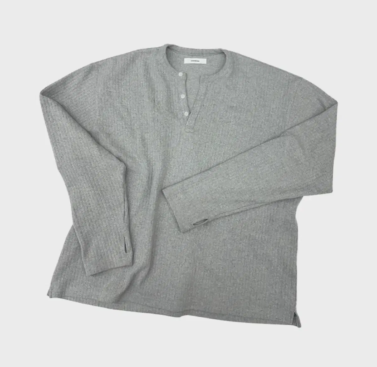 [2] Nonnode Henley Neck Fingerhole T-Shirt Gray