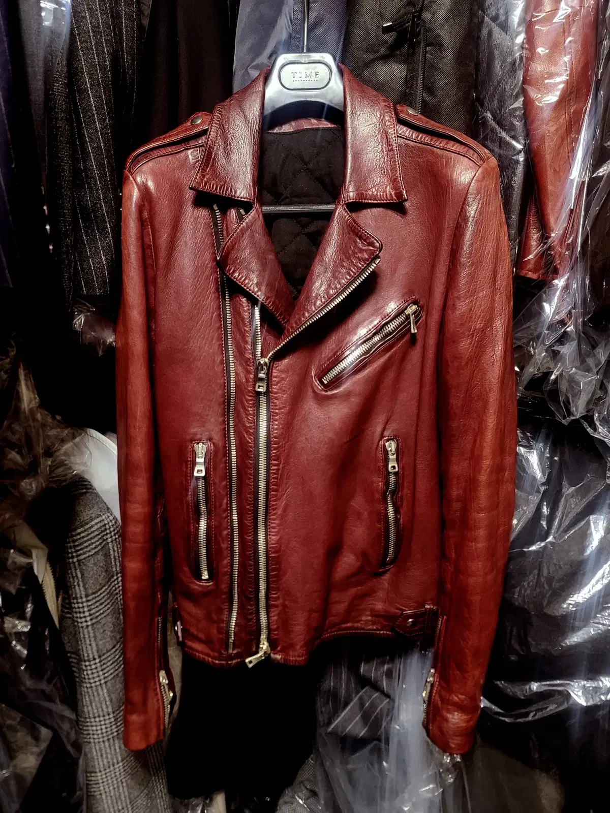 Balmain BALMAIN / Italian lambskin burgundy rider jacket / 50