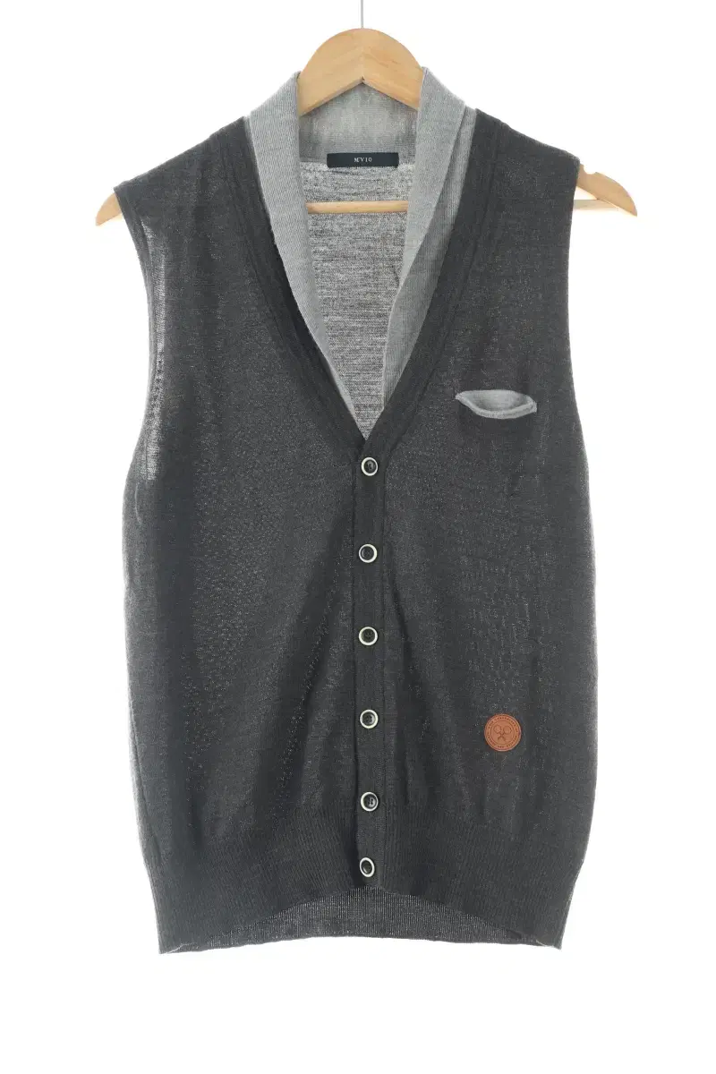 (L) BrandVintage knit vest vest gray wool cardigan-1068C