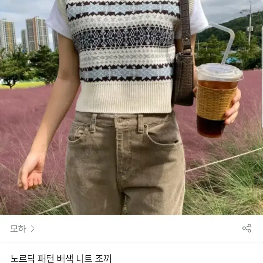 노르딕 자카드 배색 조끼