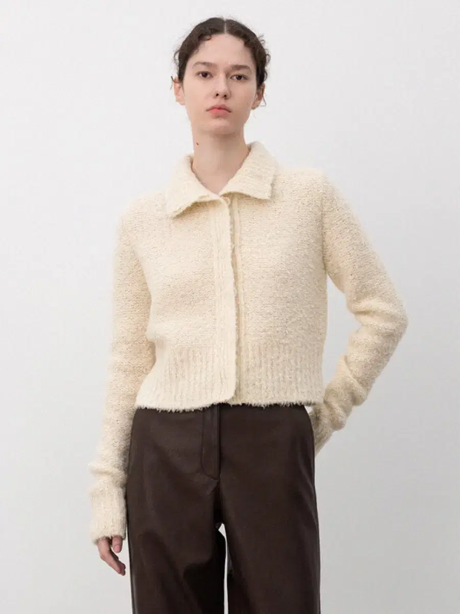 Le 르 high-neck hidden button cardigan