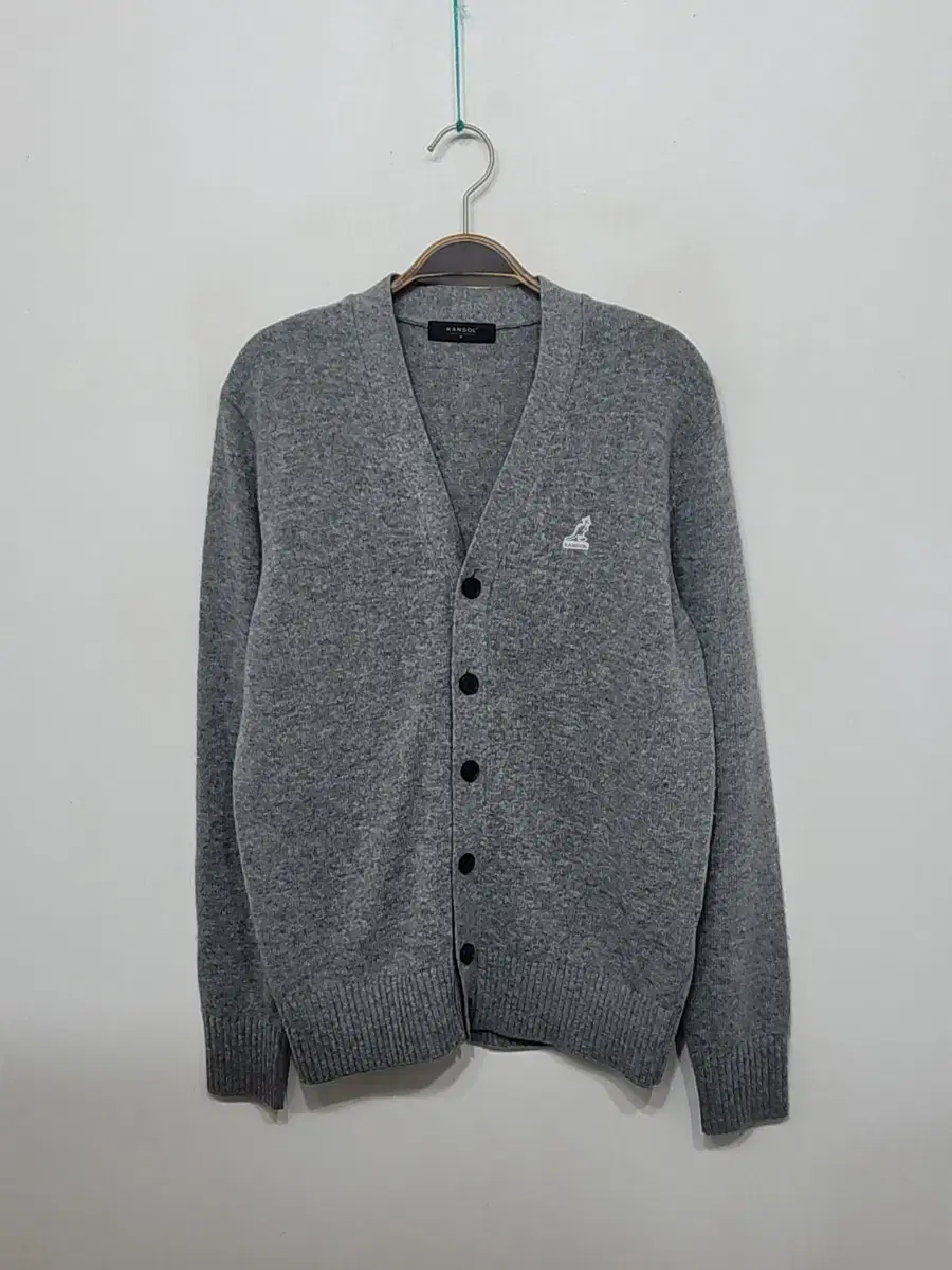 (M) Kangol Cardigan Gray Logo V-neck Casual